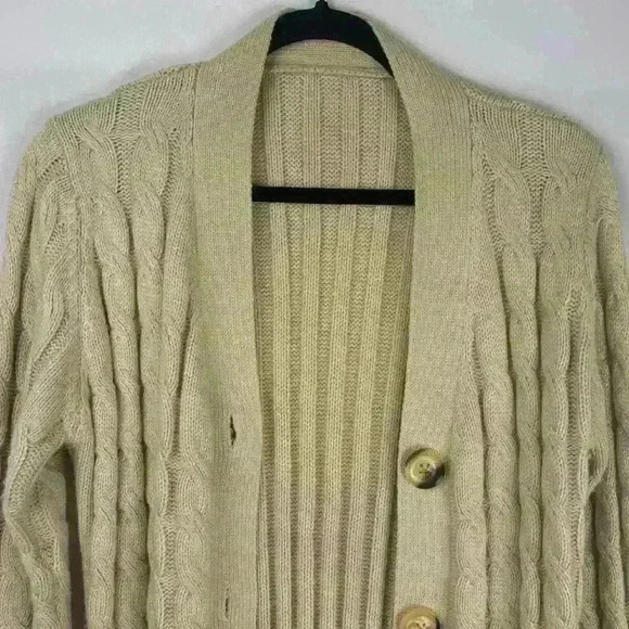 Long Sleeve Cable Knit Sweater Open Front Cardigan fall preppy eclectic grandpa - Picture 2 of 5